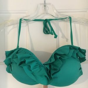 Green Ruffle bandeau bikini top
